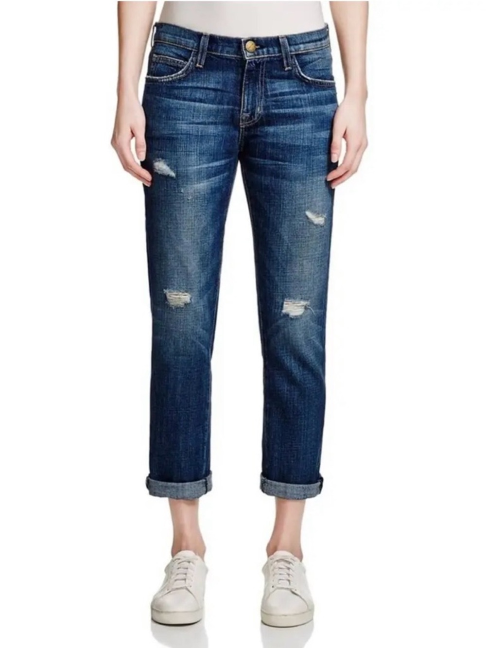 Current/Elliott Dark Blue Distressed Boyfriend Jeans